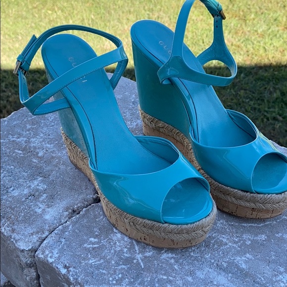 Gucci turquoise wedge shoes worn 3 times - Picture 1 of 3